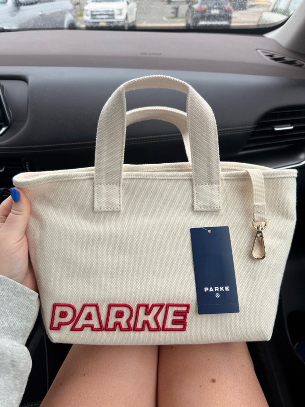 Parke x Target Cream Canvas Mini Tote Bag with Red Logo